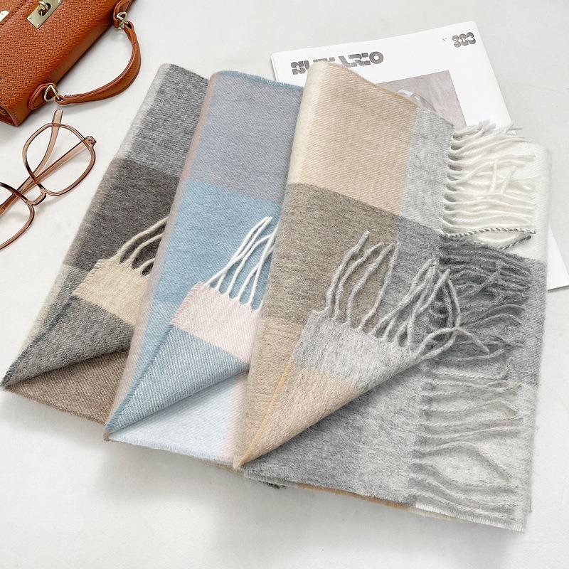 Scarf female 100 pure wool autumn and winter new style high-end sense versatile warm plaid scarf student