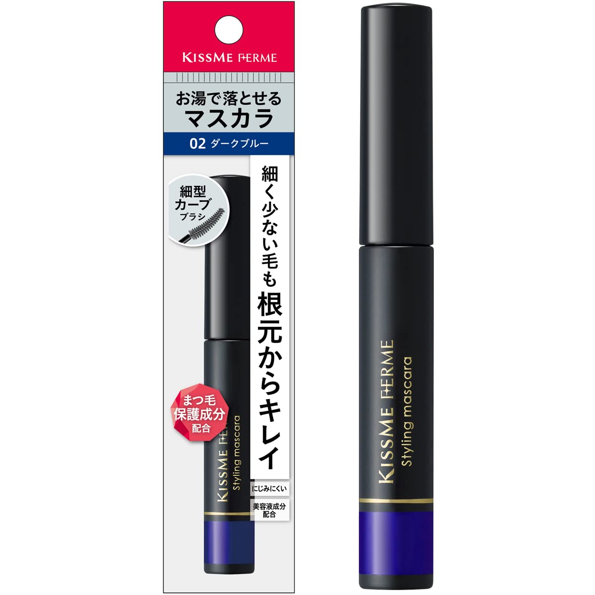 

Kiss Me FERME Styling Mascara 02 Dark Blue 6g (Removes with warm water) - Suitable for thin and short lashes. Makes the whites of your eyes appear