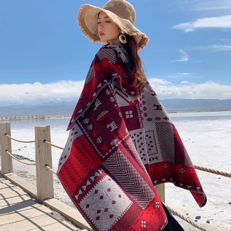 Women Shawl Wraps MODERN NEW SAGA Wool Scarf Knitted Cardigan Wool Stoles Autumn Winter Female Shawls Knit Tippet