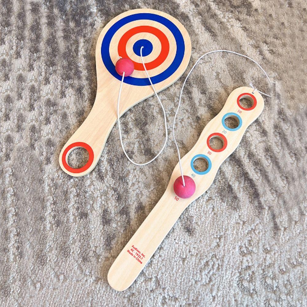 Jeu de balle sur ficelle élastique avec raquettes en bois Balle rouge Raquettes en bois avec balle Coordination œil-main