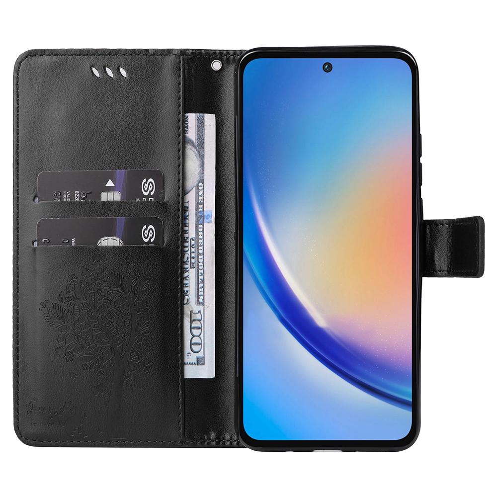 

Чохол для телефону Samsung Galaxy A35 5G зі підставкою, візерунок котячого дерева, шкіряний гаманець, мобільна накладка Black
