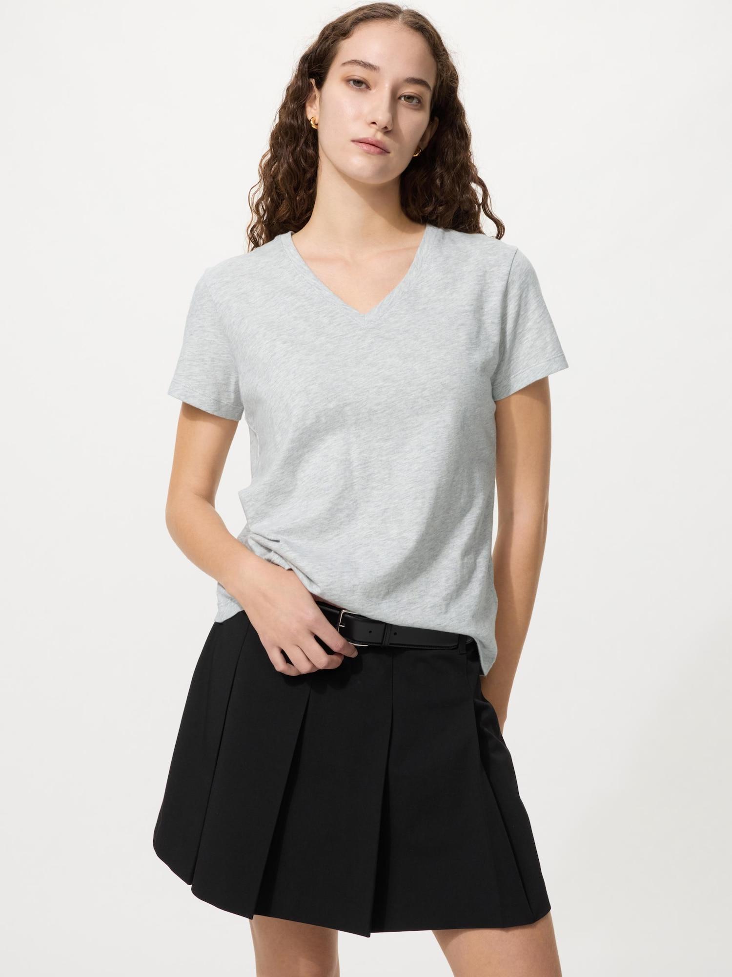 Uniqlo Футболка с V-образным вырезом из фактурного джерси 03 GRAY/XS