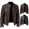 Autumn Winter Men Stand Collar Zipper Faux Leather Motorcycle Jacket Short Coat