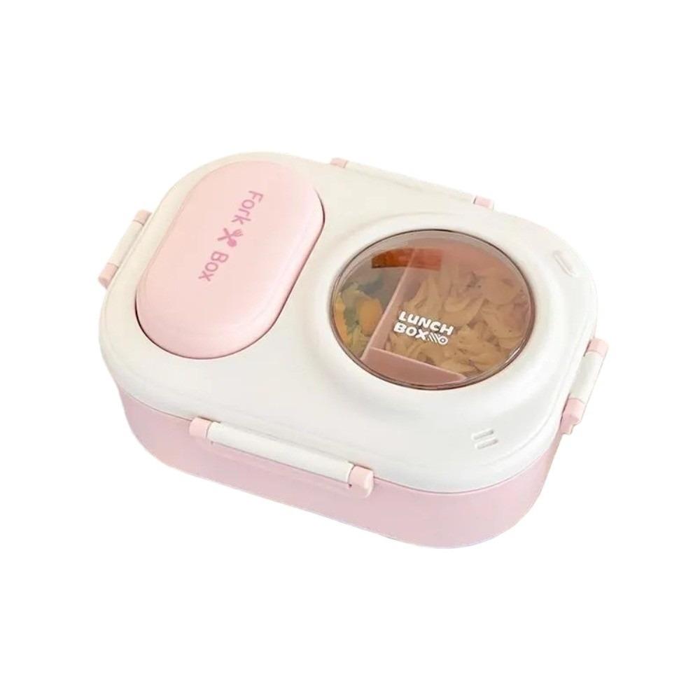 Portable Sealed Lunch Box with fork spoon Leak-proof Fresh Keeping 3 grids Lunch Box Bow Sweet Picnic Box Outdoor Activities розовый