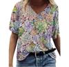 Women Tie-dye  Floral  Printed Colorful  Short Sleeve V Neck  Blouse Tops
