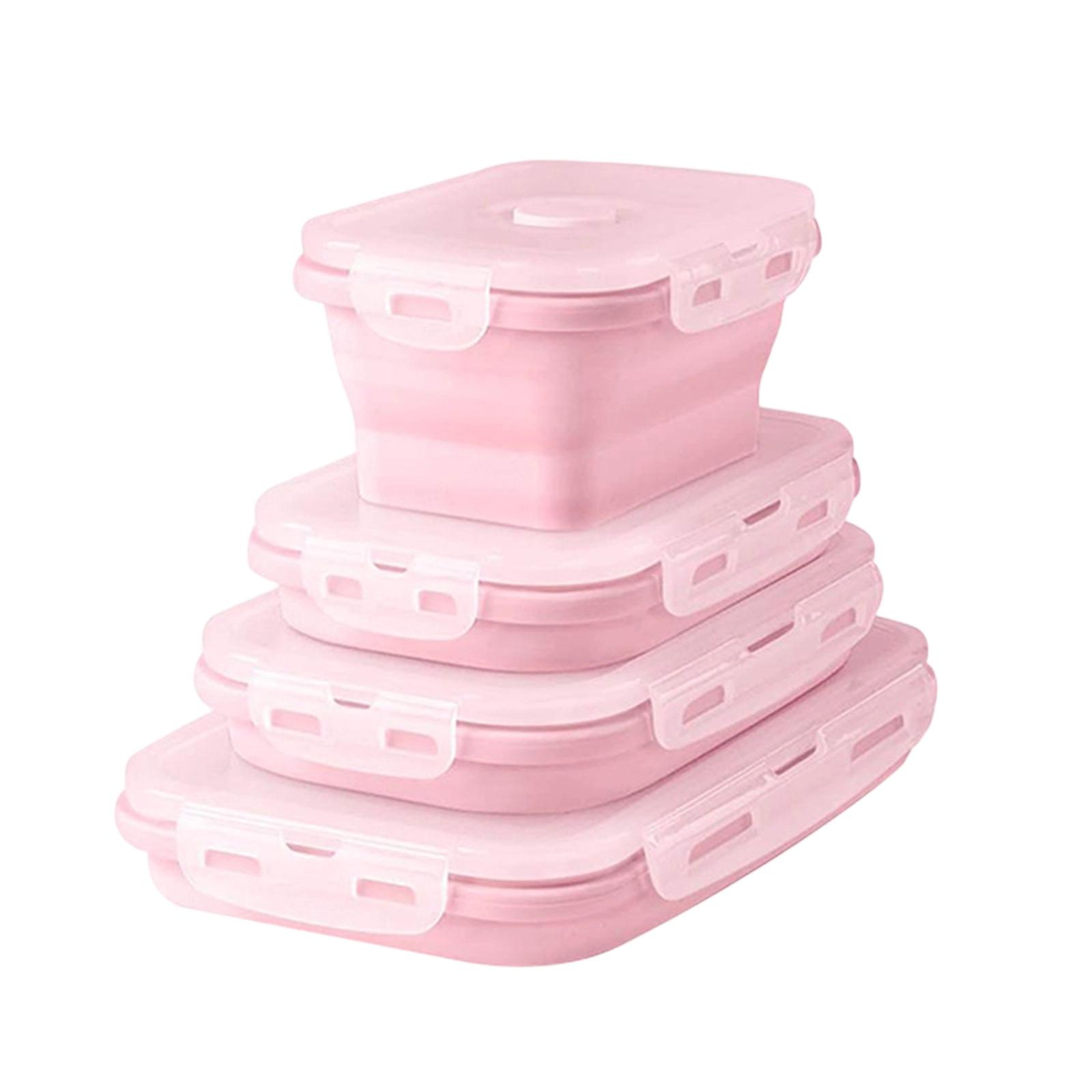 Collapsible Food Storage Containers 4 Piece Set Microwave Safe Lunch Box Portable Outdoor Picnic Bento Box one size розовый