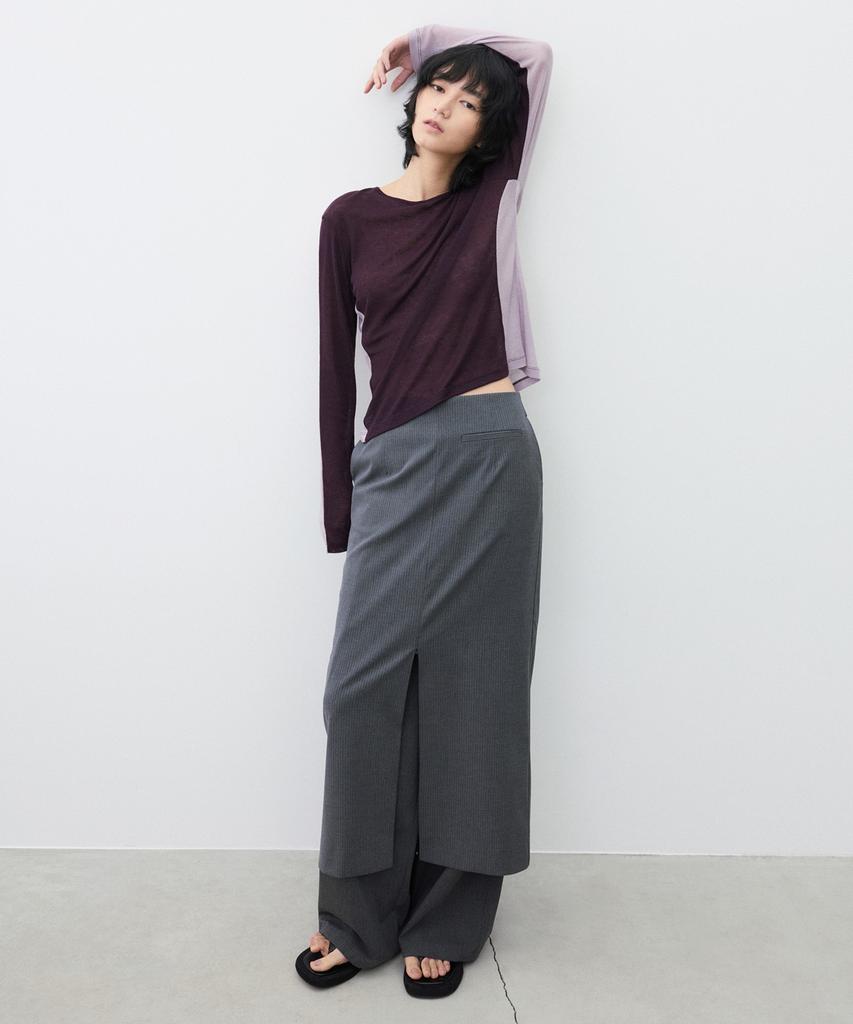 Suare Woman Front Slit Maxi Skirt Deep Grey