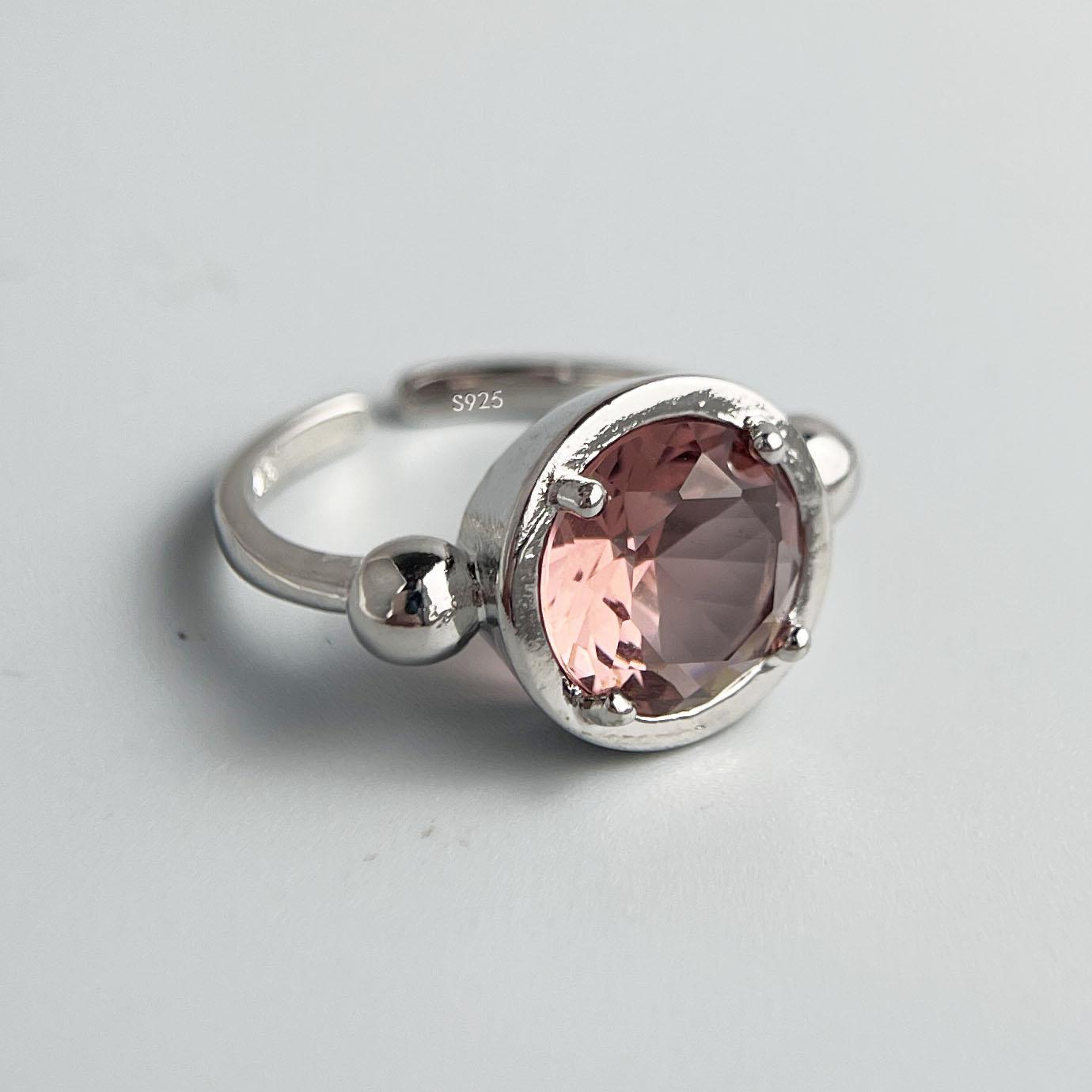 

925 Sterling Silver Rings for Women Couple Minimalist Vintage Green Pink Stone Ring Fine Jewelry Birthday Gift Prevent Allergy resizable