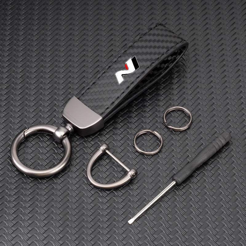 Bil Kolfiber Läder Zinklegering Nyckelring Mikrofiber Nyckelring För Hyundai N Tucson Accent Elantra Santa fe Sonata I10 I20