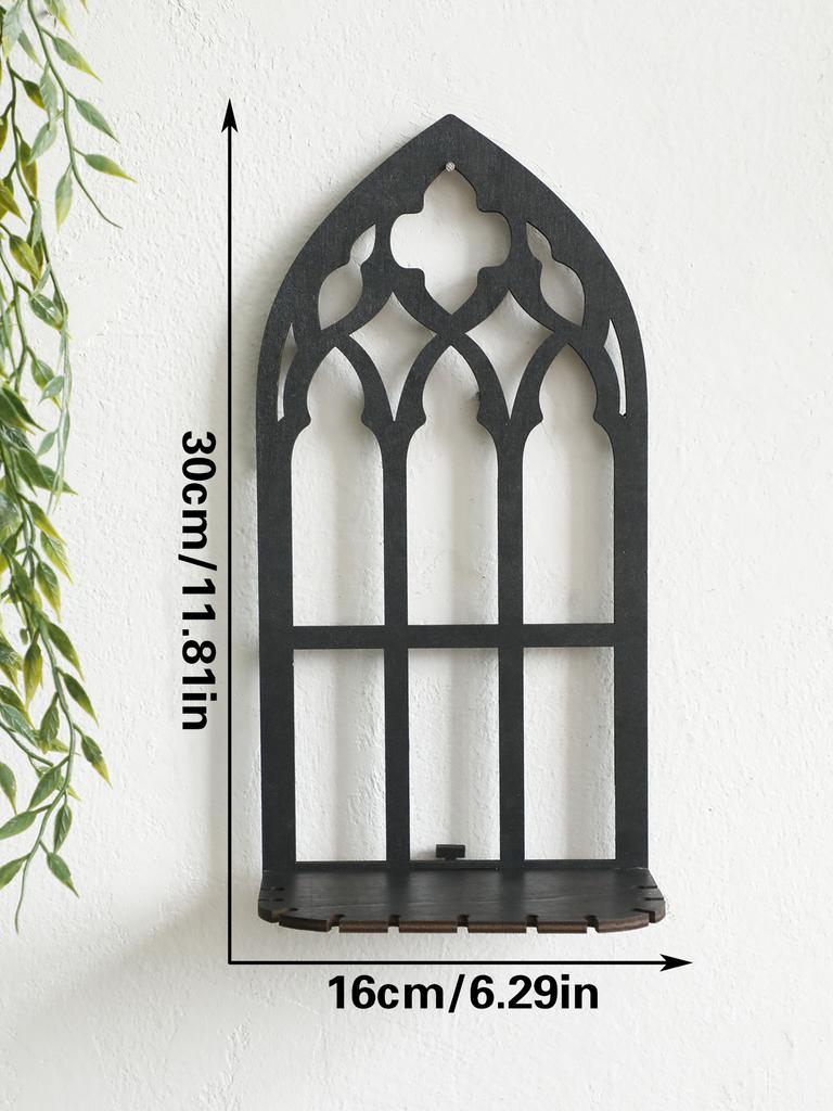 Black Gothic Wooden Shelf Hollow Vintage Fence shape Wall Hanging Decor Floating Shelves Crystal Holder Room Decor Wall Decor