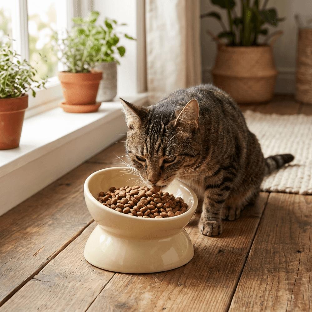 Anti Overturning Ceramic Elevated Cat Bowl Flat Bottomed Cat Feeding Bowl Cervical Protection