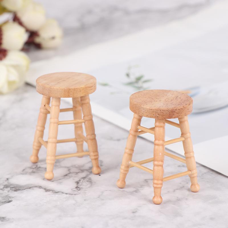 Dollhouse Wooden Round Bar High Stool Simulation Mini Ornaments Children Toy