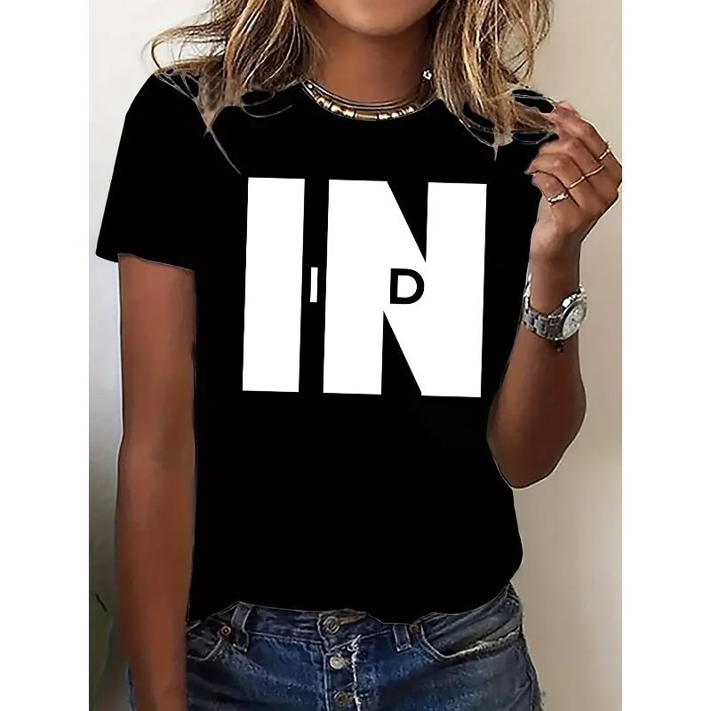 

Fashion Women s Sports Short-Sleeve T-Shirt - Stylish Pink Letter Print Tee with a Simple, Versatile Design. Features Printed Pattern 4XL чорний