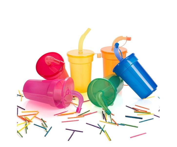 Neon Sipper Cups Reusable Spill-Proof Drinking Cups with Lids and Straws for Birthday Party Travel Xmas Juice Mug Water Bottle