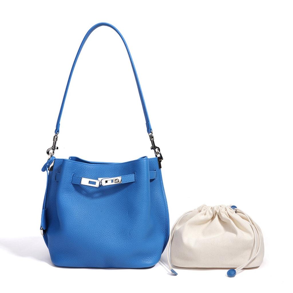 New lychee pattern bucket bag fashionable women's messenger bag women's solid color fashionable versatile leather shoulder armpit bag