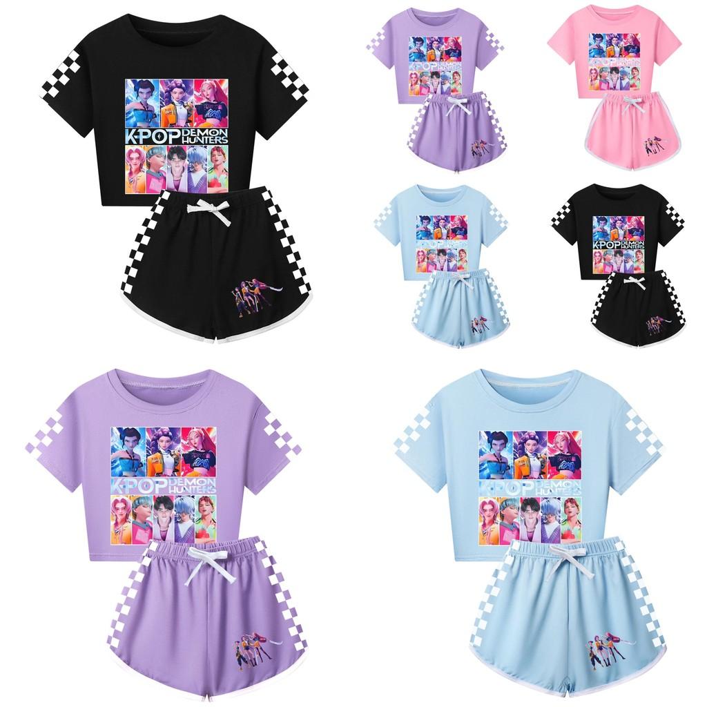 Kpop Cacciatori di Demoni Modello Bambini Manica Corta Pantaloncini Corti Set Pigiama Genitore-Figlio Per Bambini e Adulti