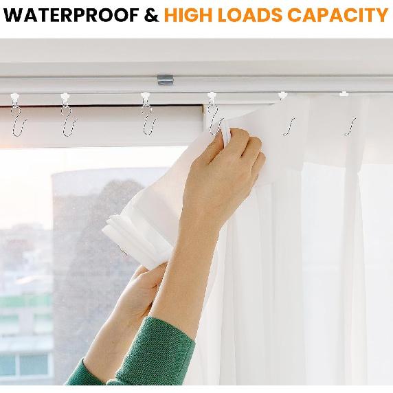 120 Pcs Shower Curtain Track Gliders & Curtain Hooks Set, Ceiling Mount Sliding Track S Shaped Metal Drapery Hooks and Plastic Rollers Sets for Drape