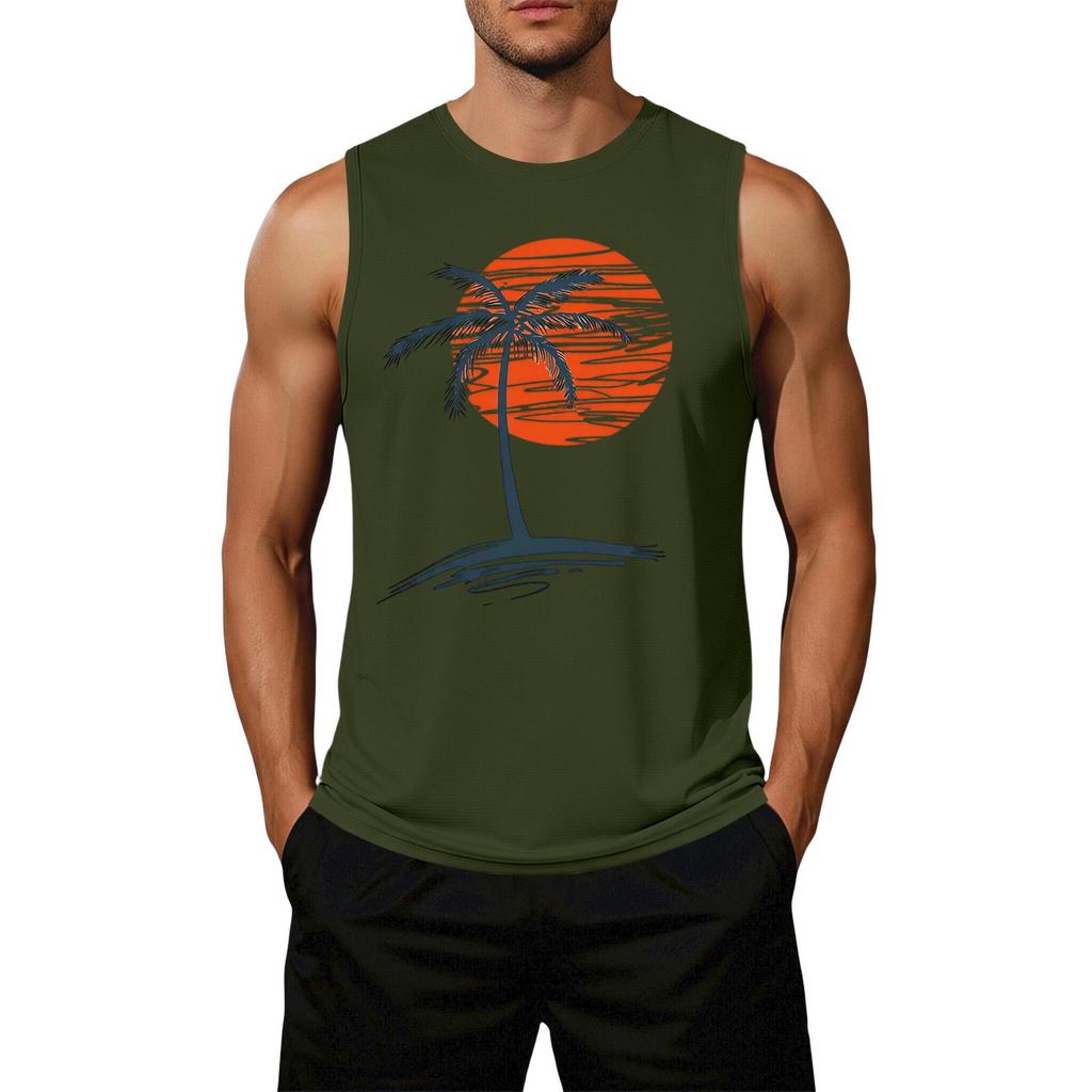 Men Sleeveless Casual Tank Top Loose Fit Flag Graphic Print Summer Beachwear Muscle Shirt