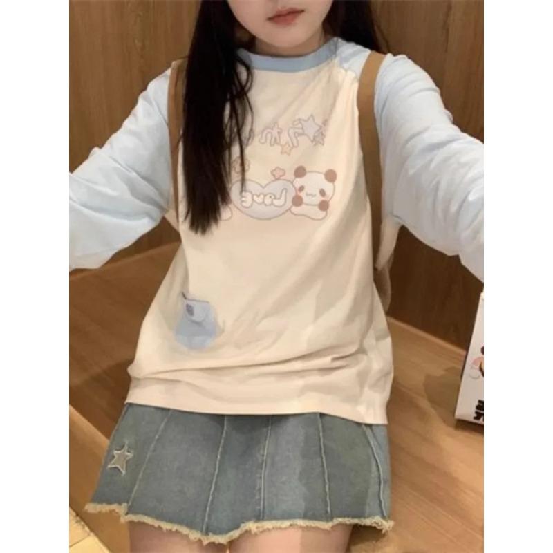 

Kawaii японская мода пэчворк толстовка женская Harajuku милый мультяшный принт мягкие пуловеры для девочек зима Y2k XL бежевый