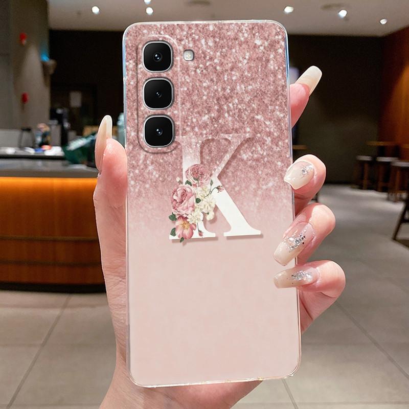 Phone Case For Infinix Hot 70 Jelly Clear TPU Anti-scratch Soft Casing Fashion A to Z Lucky Letter Flower Pattern Couple Shell