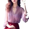 New Shirt Popular Fashion Purple Chiffon Long-sleeved Shirt