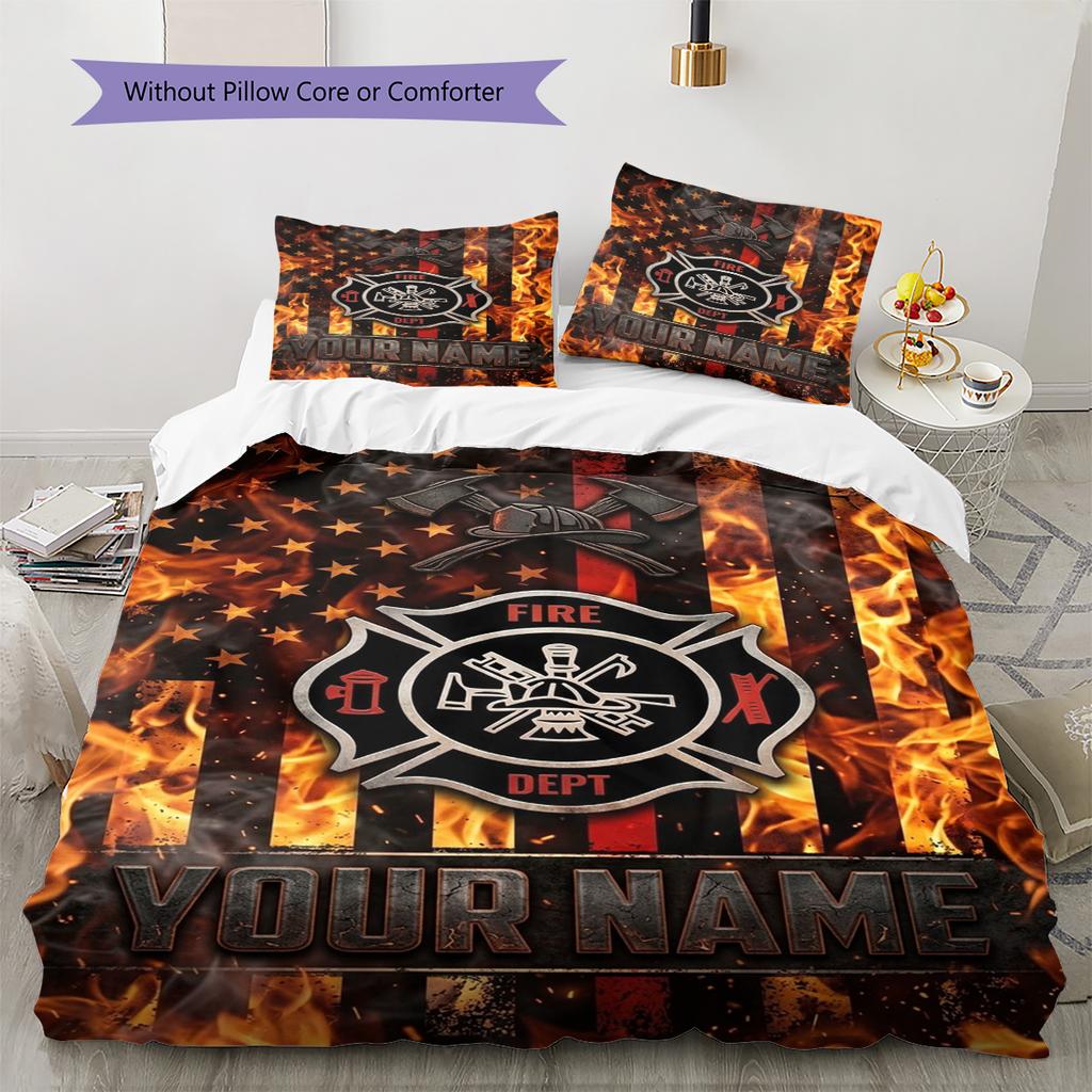 Name Individuell Feuerwehrmann Feuerwehrrettung Muster Bettwäscheset Bettbezug Kissenbezug Heimdekoration Geschenk (1 Bettbezug + 2 Kissenbezüge, ohne Füllung)