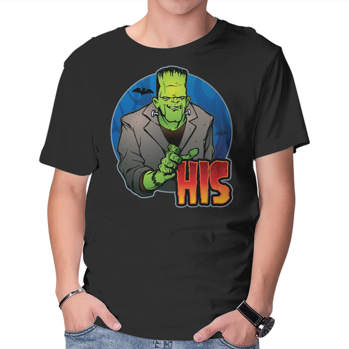 Unisex Crew Neck T-Shirt The Creature And Bride Graphic Short Sleeve Casual Tee M