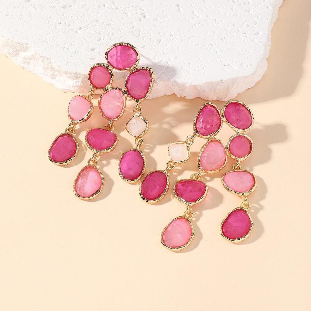 Geometric Resin Tassel Earrings: Colorful & Layered Retro Fashion Accessory