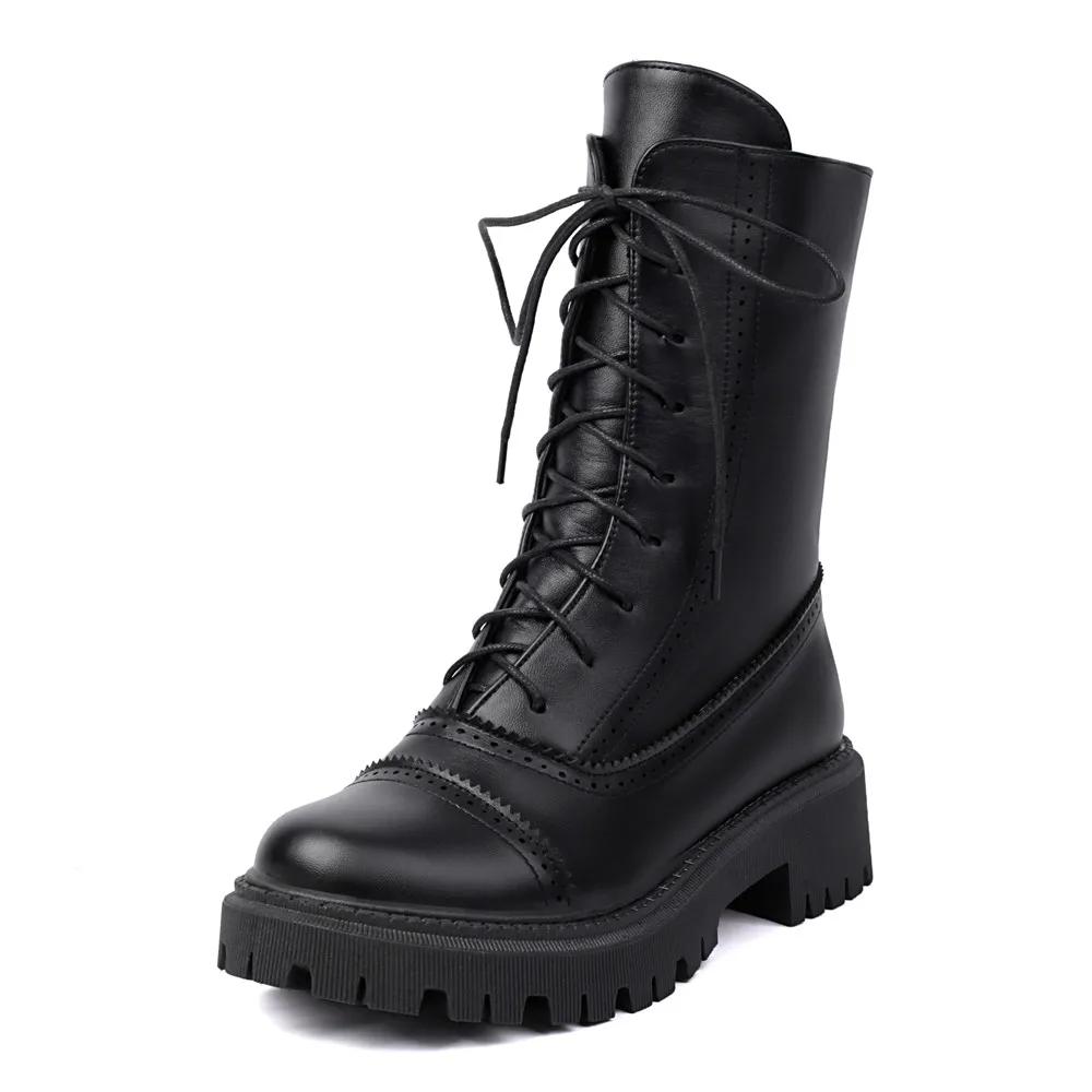 Fashion 2025 Autumn Winter New Boats Women Female High Heel Lace Up Ankle Boots Platform Artificial Leather Ladies Shoes Zapatos Mujer