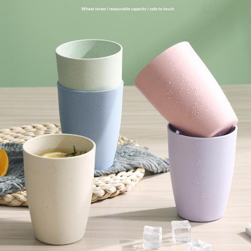 12Pcs Wheat Straw Cup Plastic Mouthwash Water Cup Brushing Cup Potable Drinking Travel Cup For Kids Adults