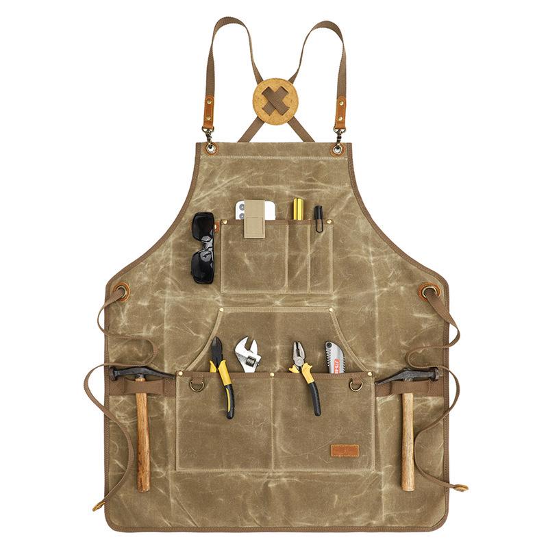 Thickened Canvas Garden Apron: Adjustable, Waterproof & Oilproof Smock with Logo Print