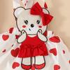 Sweet Cartoon Bear Baby Girl Summer Skirt Set - Includes Solid Color Short-Sleeved Top, Suspender Skirt, and Hairband.