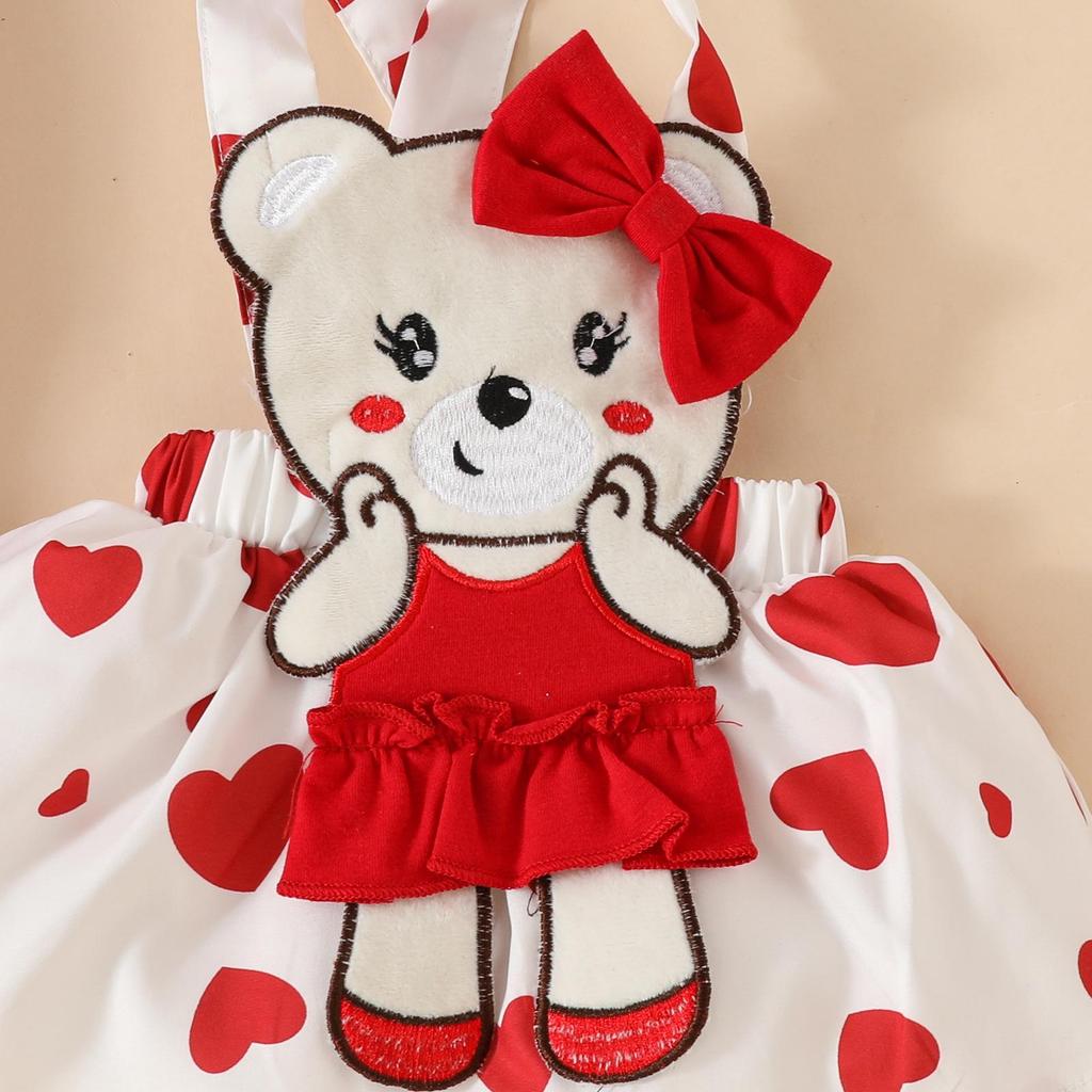 Sweet Cartoon Bear Baby Girl Summer Skirt Set - Includes Solid Color Short-Sleeved Top, Suspender Skirt, and Hairband.