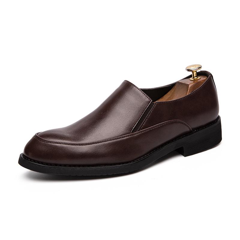Men s Slip-On Leather Brogues - Pointed Toe, British Style, Spring/Autumn 2022, Youth Hairdresser Shoes 42 коричневый