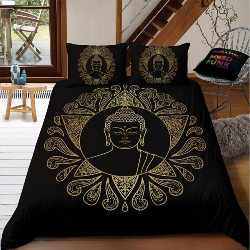 Buda Nevresim Takımı Renkli Taş Buda Yüzü Tek Kişilik Yatak Takımı Gençler Yetişkinler İçin Kraliçe King Çift Kişilik Boyut Polyester Yorgan Kılıfı