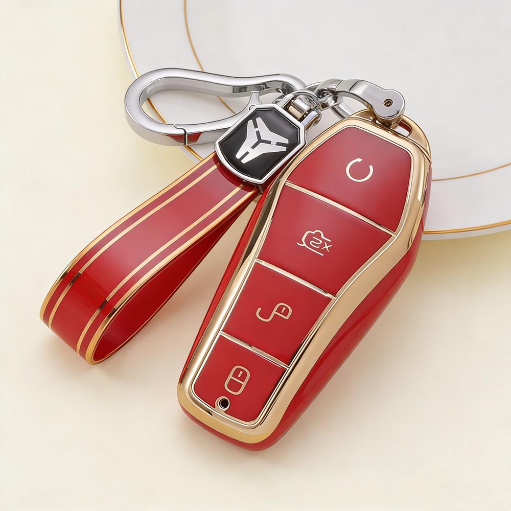 Car Key Case Protect Cover For Byd Qin Plusdmi Atto 3 Han Ev Dolphin Durable 4 Button Tpu Key Case Key Chain Auto Accessories