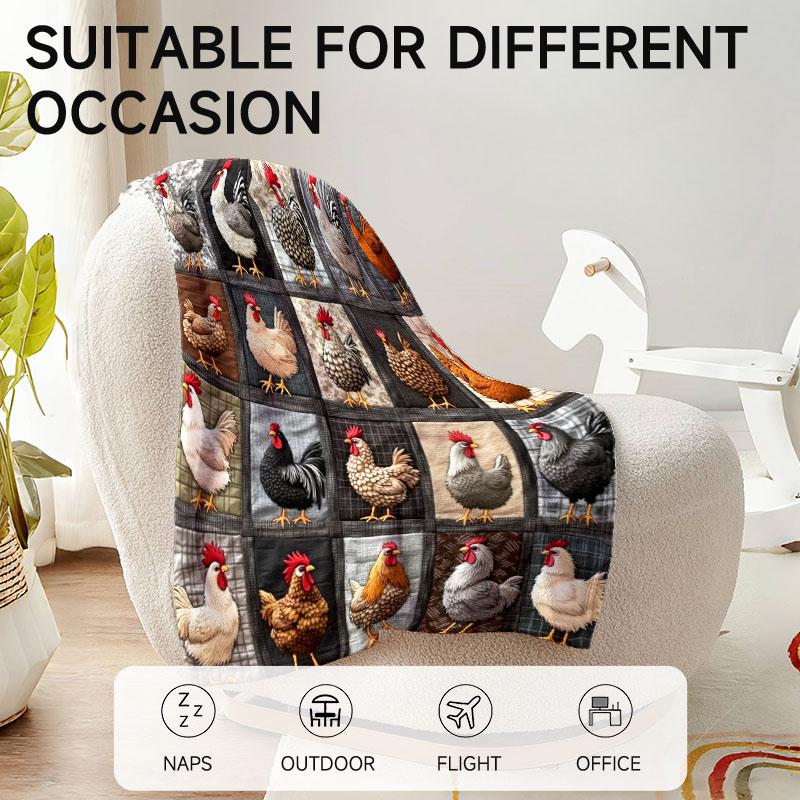 1 Piece Chicken-themed Gray Flannel Blanket, Soft, Suitable for Sofa, Bed, Office, All-season Use.