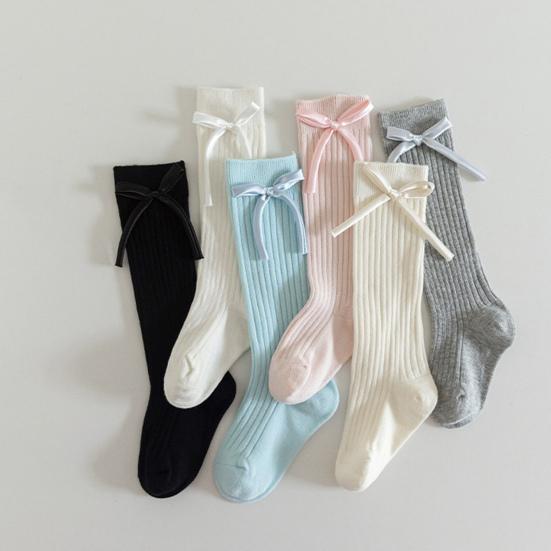 1 Pair Children Socks High School Long Tube Solid Color Stockings Princess Style Bow Decor Calf Socks Spring Autumn Wear