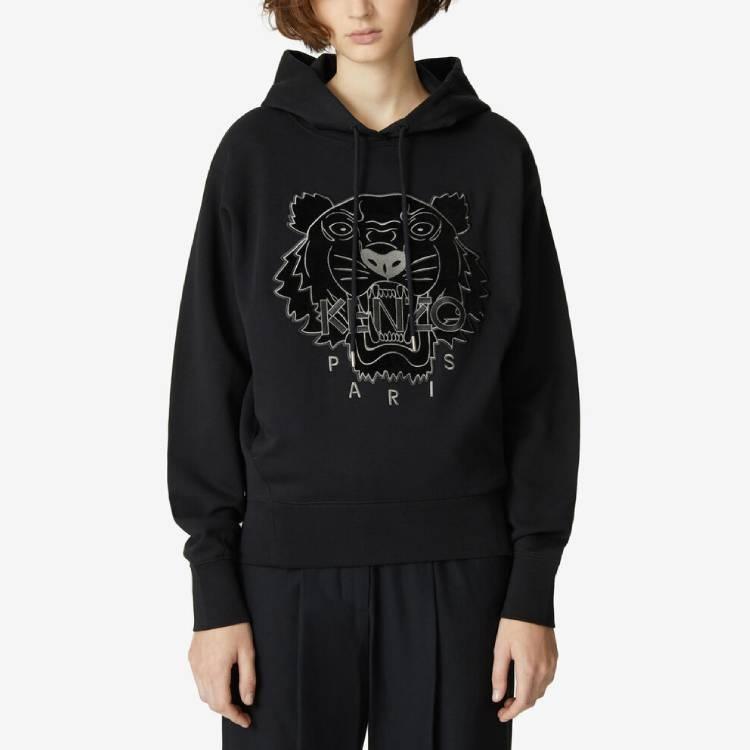 (WMNS) KENZO Tiger Head Embroidered Alphabet Hoodie Black Women's FA62SW8714XJ-99