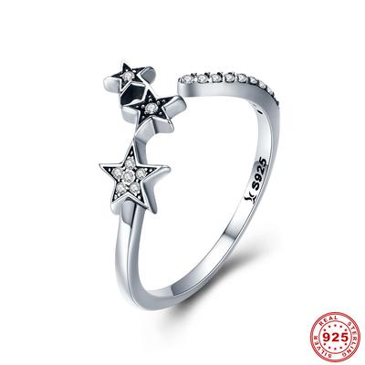 BEAUTY CHARM 925 Sterling Silver Crystal Moon Star Open Ring for Women Girls