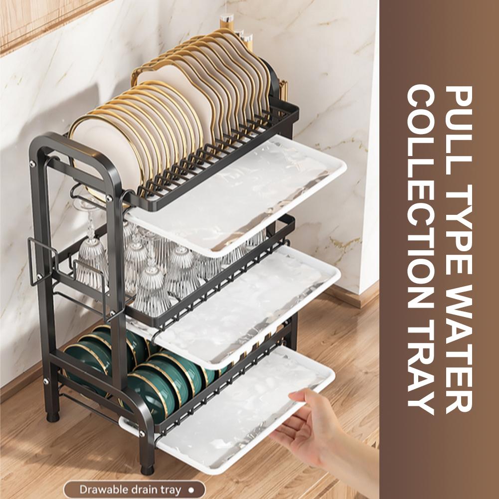 2/3-poziomowy stojak do suszenia naczyń Kompaktowy stojak kuchenny na naczynia Zestaw z tacką ociekową Duży odporny na rdzę ociekacz do naczyń z uchwytem na sztućce Stojak kuchenny