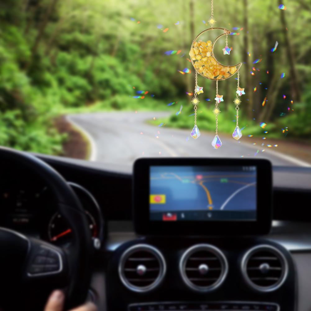 Metal Moon Crystal Frame Pendant  Hangable Window Accessories for Balcony