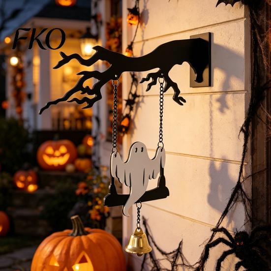 Fun Halloween Decorations Wall Mounted Hanging Bell, Clear Sound Ghost/Bat Decorative Cute Dinner Bell for Outdoor Front Door Garden Porch