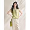 Damen 2026 Sommer Tencel Leinen Mischung Kordelzug Schlank Gestricktes T-Shirt