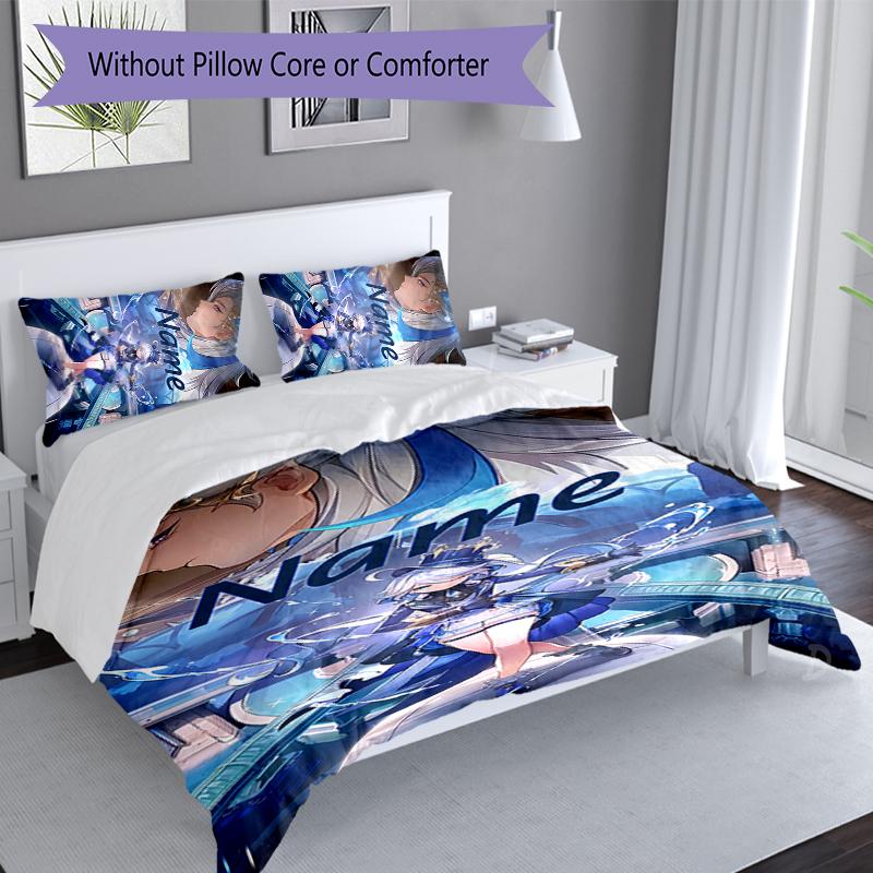 3pcs Custom Name Genshin Impact Navelette Set,Includes 1 Duvet Cover and 2 Pillowcases,All-season Bedroom Decor