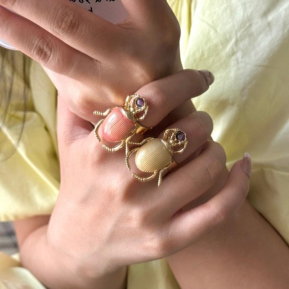 Punk Style Beetle Opening Ring Macaron Color Enamel Beetle Ring Retro Insect Ring  Decoration
