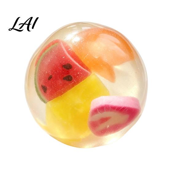 Relaxation Squeeze Ball Shapeable Pearlescent Fidget Toy Anxiety Relief Clear Stress Reduction Accessories Fake Fruit Inside Toy for Kids Adults