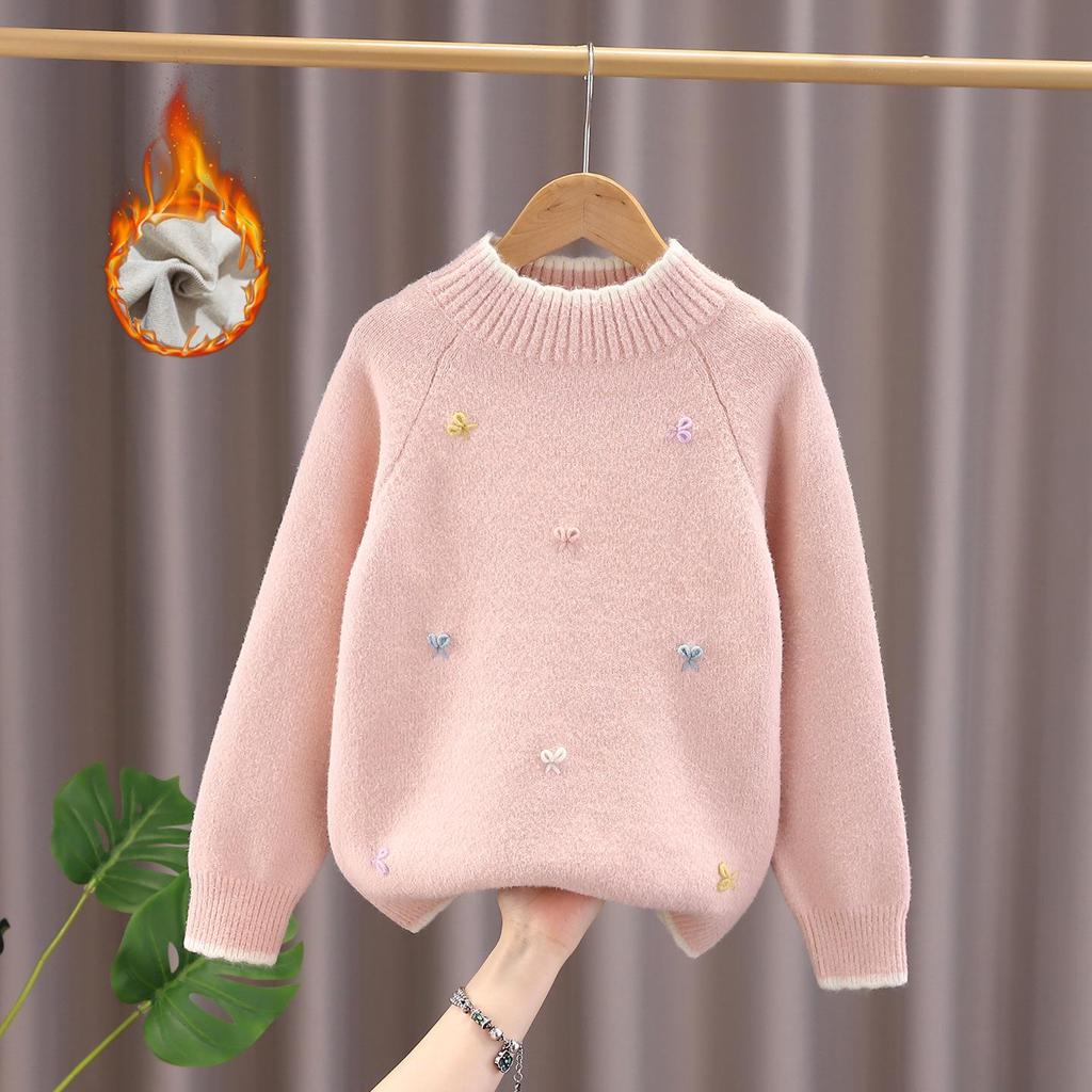 2025 Girls' Stylish Butterfly Knit Sweater - Warm Woolen Autumn/Winter Knitwear for Medium/Large Children