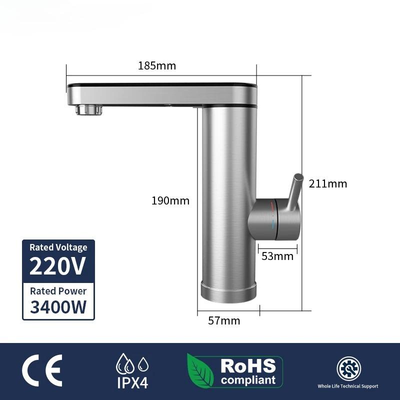 3400W 220V Electric Kitchen Water Heater Tap Instant Hot Stainless Steel Water Faucet Heater Cold Heating Faucet