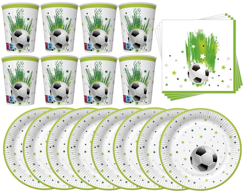 Set of plates, cups, napkins, football